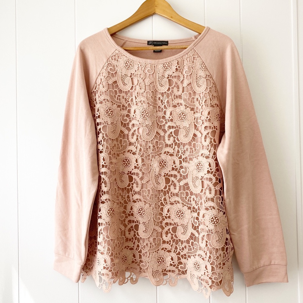 Adrianna Papell Blush Lace Crochet Sweater XXL